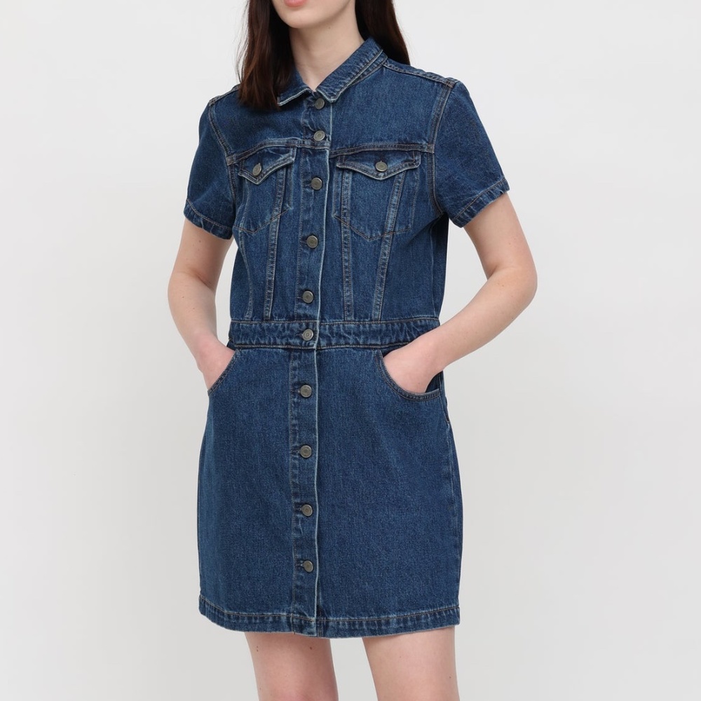 Grlfrnd Blue Denim Button Down Dress
